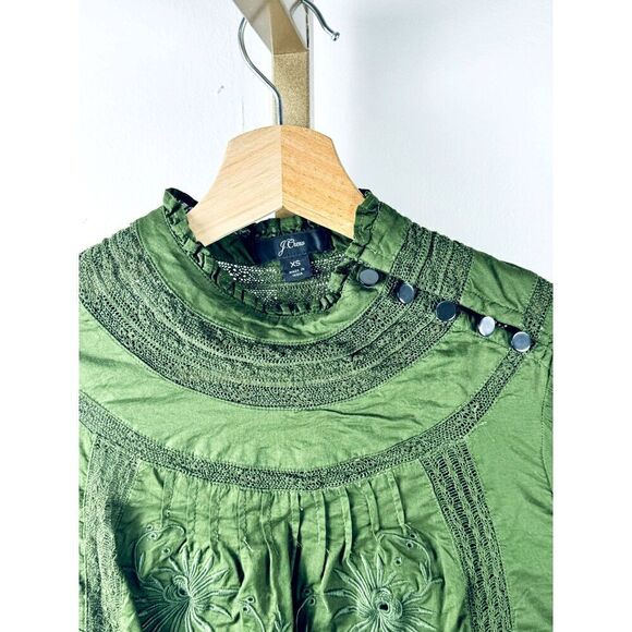 Beautiful J. Crew Green Long Sleeve Dress Cotton Eyelet Collar Accent EUC XS - Picture 3 of 11